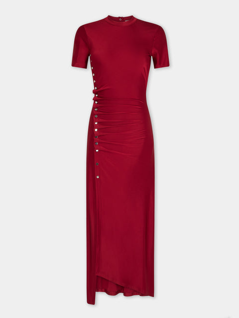 RED LONG DRAPED DRESS IN JERSEY