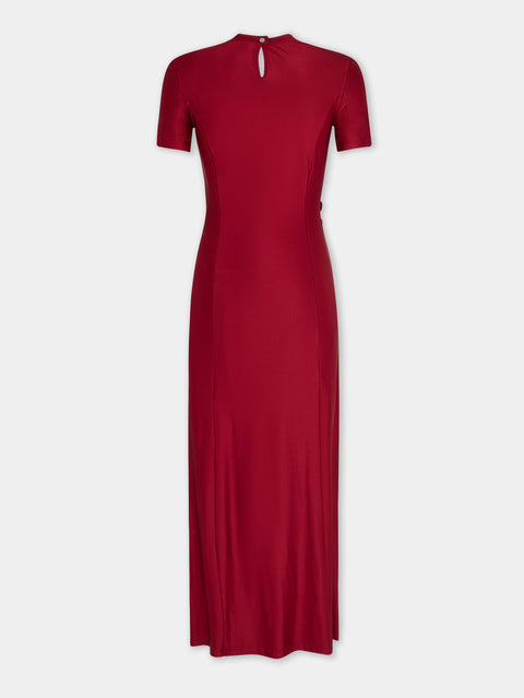 RED LONG DRAPED DRESS IN JERSEY