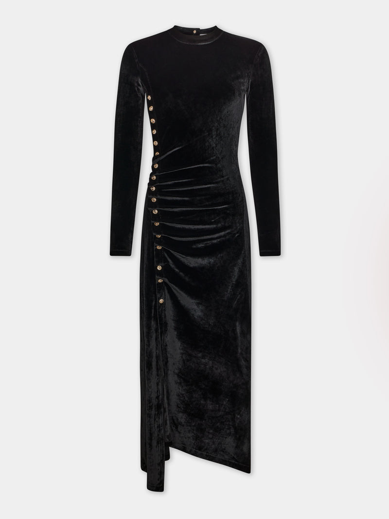 BLACK LONG DRAPED DRESS IN VELVET