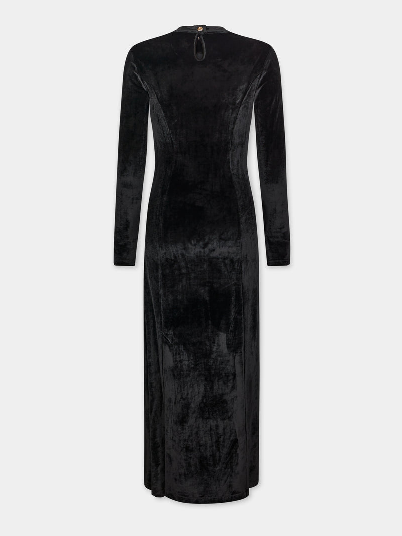 BLACK LONG DRAPED DRESS IN VELVET