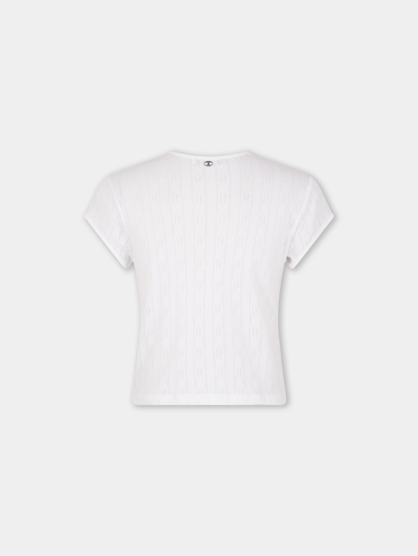 WHITE CROP TEE-SHIRT IN JERSEY POINTELLE position 8