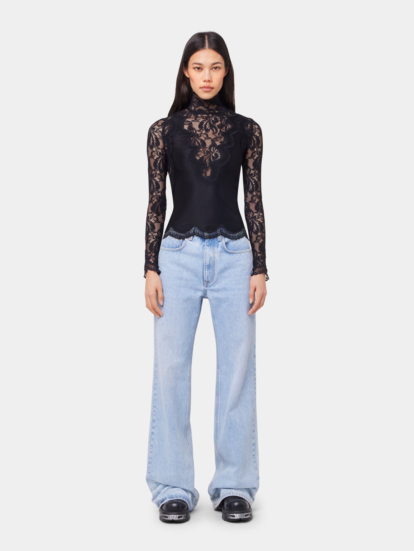 Black long sleeve top in lace and jersey position 4