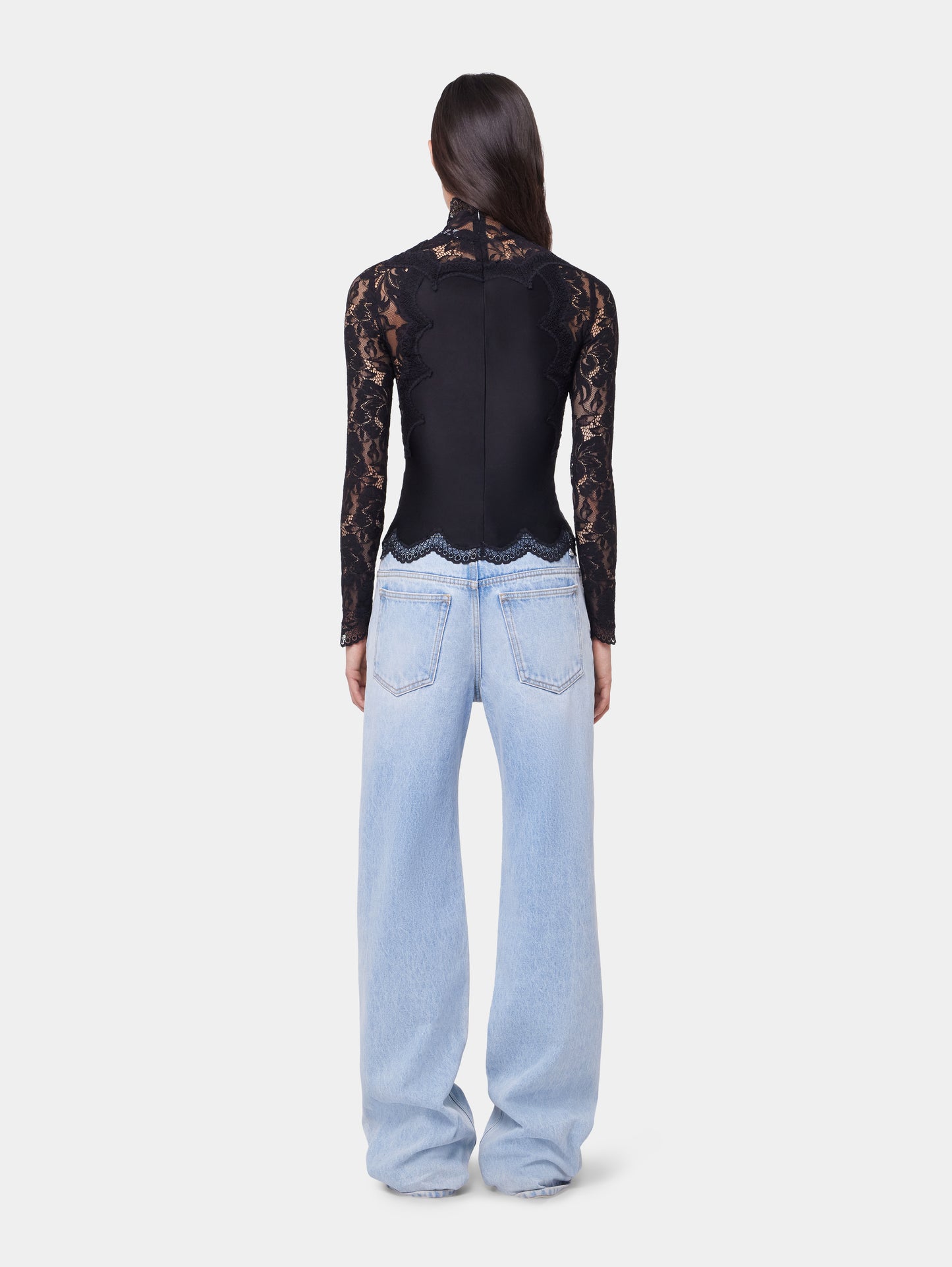 Black long sleeve top in lace and jersey position 5