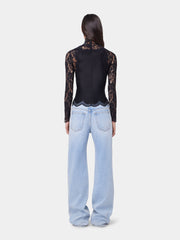 Black long sleeve top in lace and jersey position 5