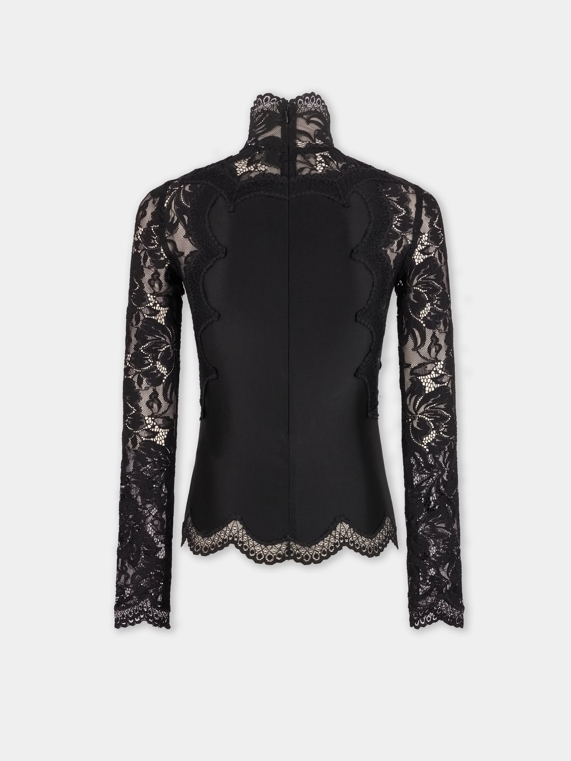 Black long sleeve top in lace and jersey position 6