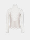 Ivory long-sleeved top in lace and jersey