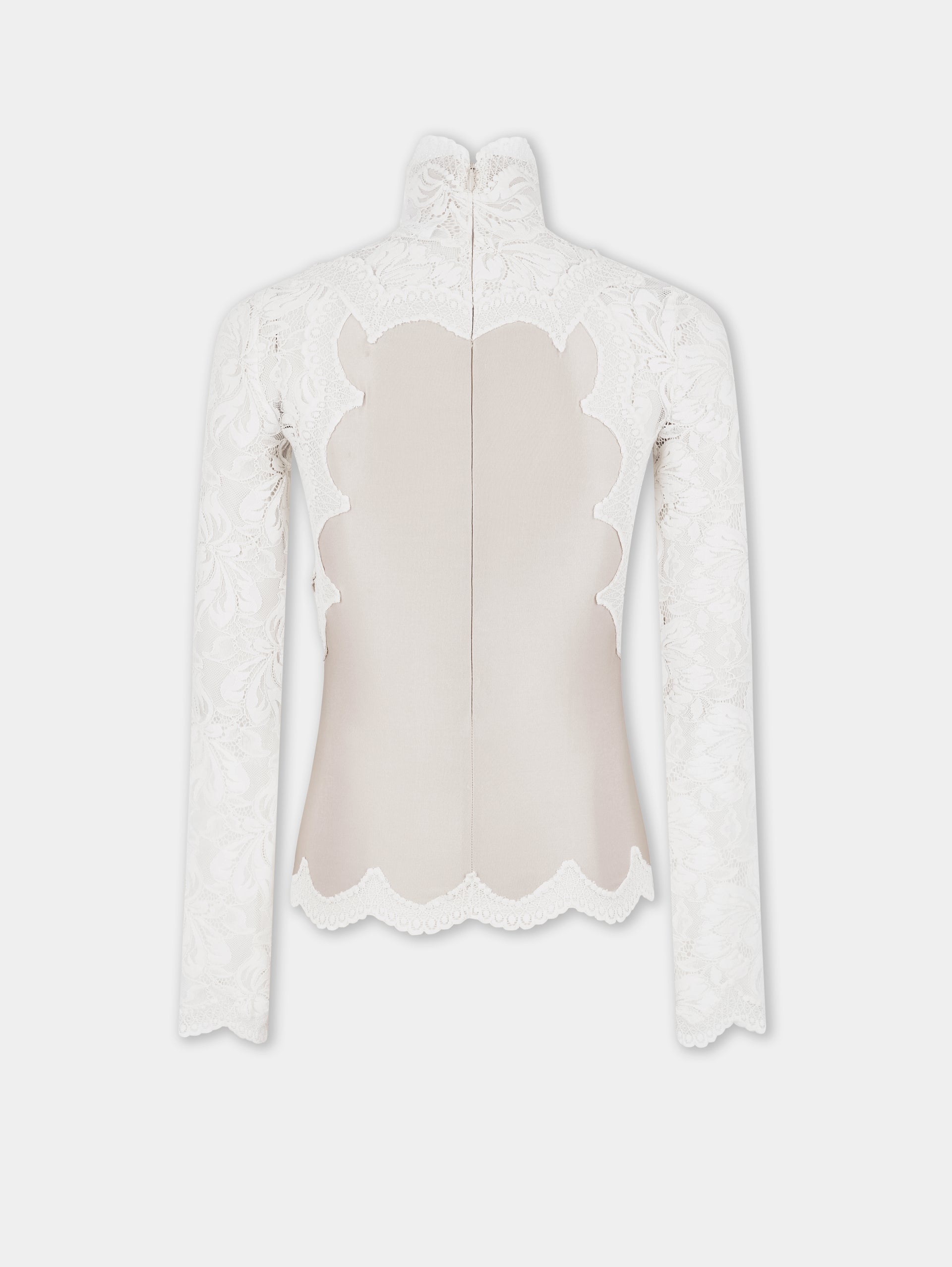 Ivory long-sleeved top in lace and jersey position 7