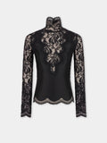 Black long sleeve top in lace and jersey