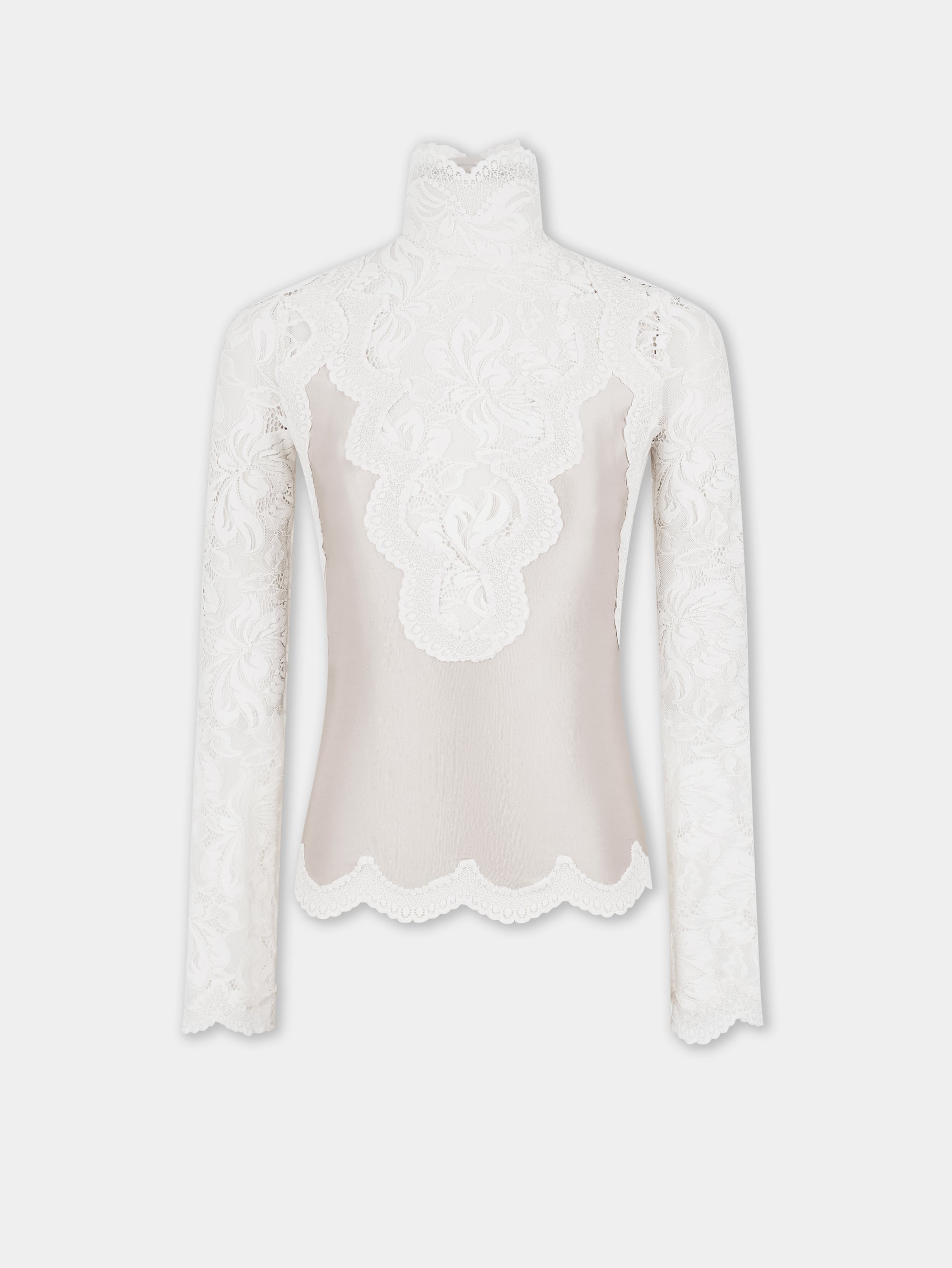 IVORY LONG SLEEVE TOP IN LACE AND JERSEY