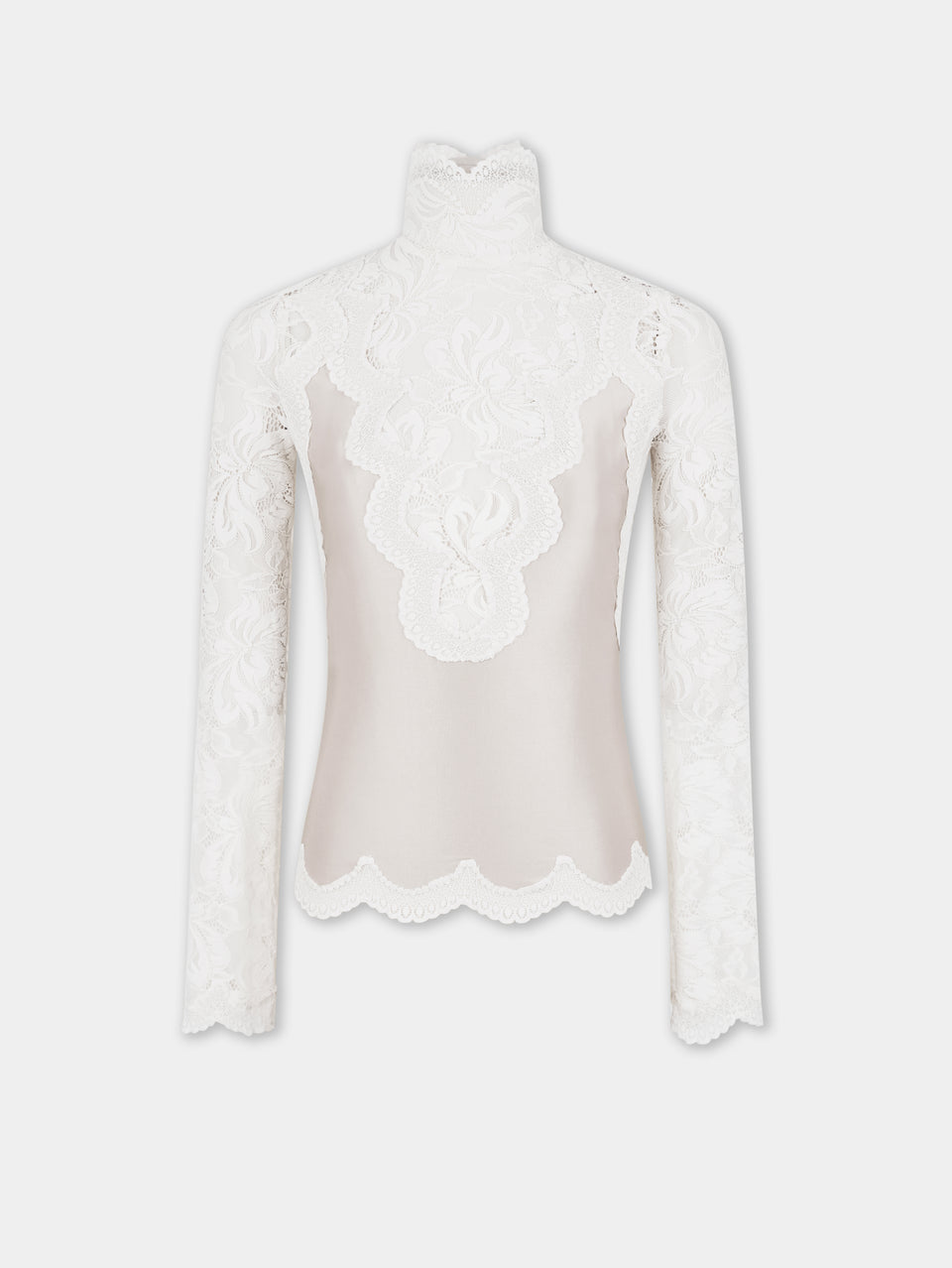 IVORY LONG SLEEVE TOP IN LACE AND JERSEY