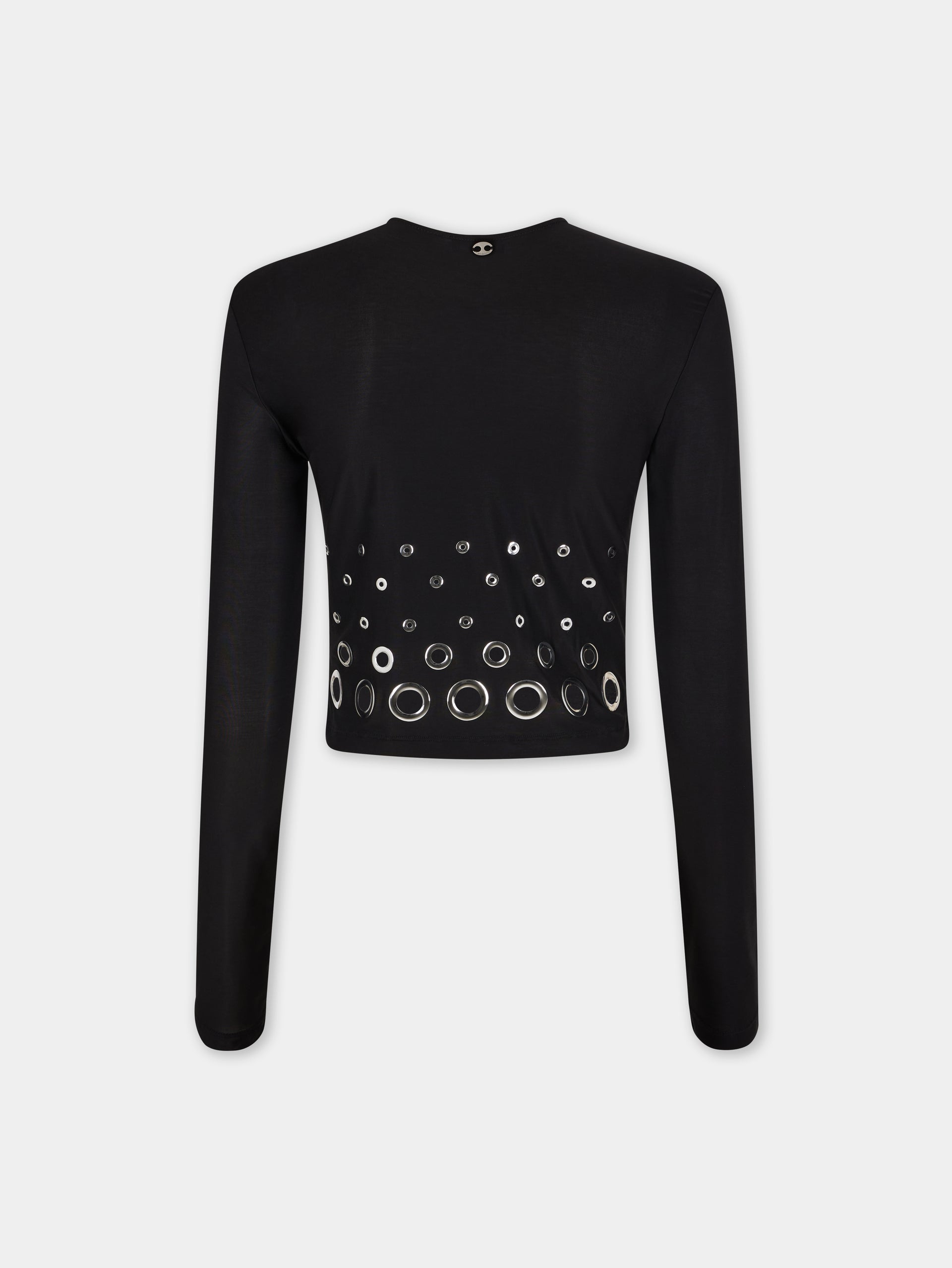 BLACK LONG SLEEVED CROP TOP IN JERSEY SECOND SKIN