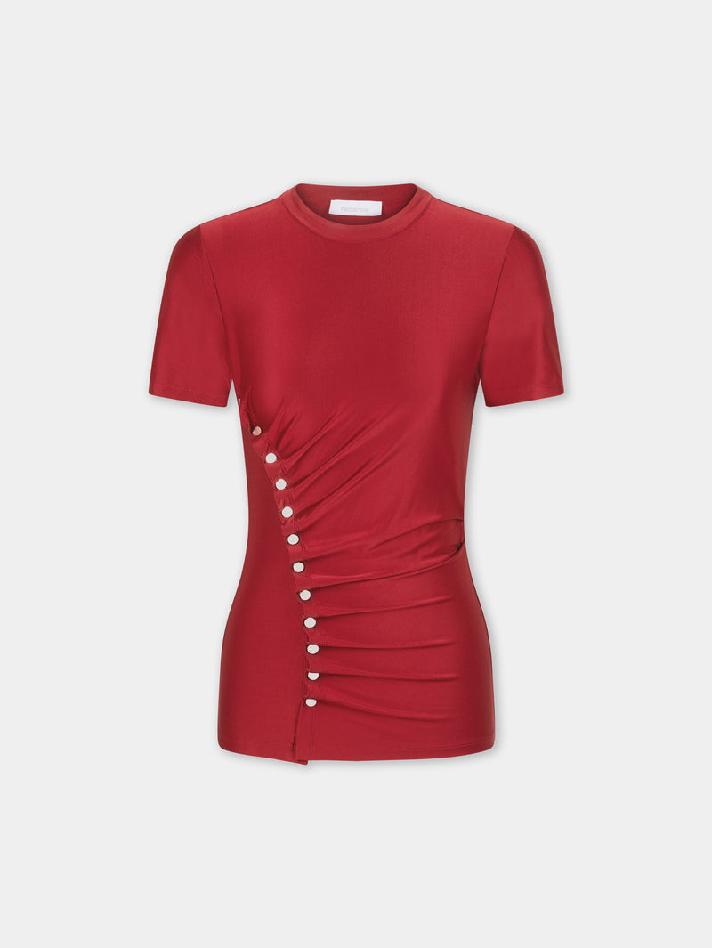 RED SHORT-SLEEVE DRAPED TOP IN JERSEY