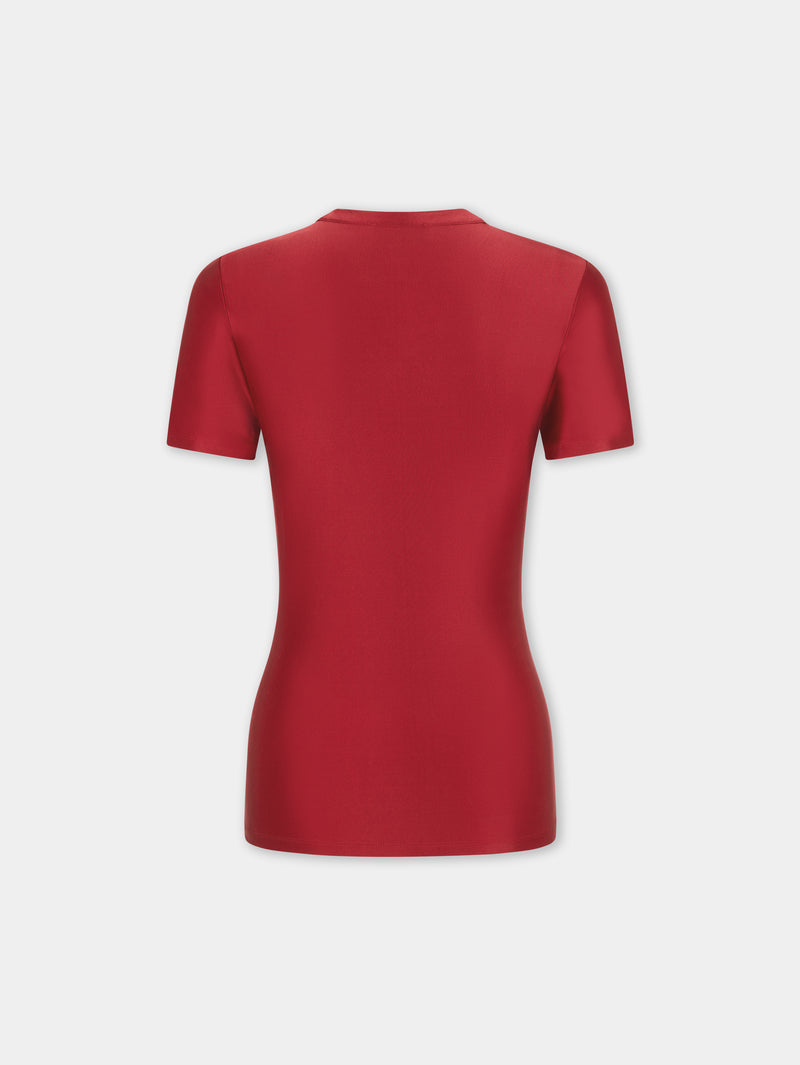 RED SHORT-SLEEVE DRAPED TOP IN JERSEY