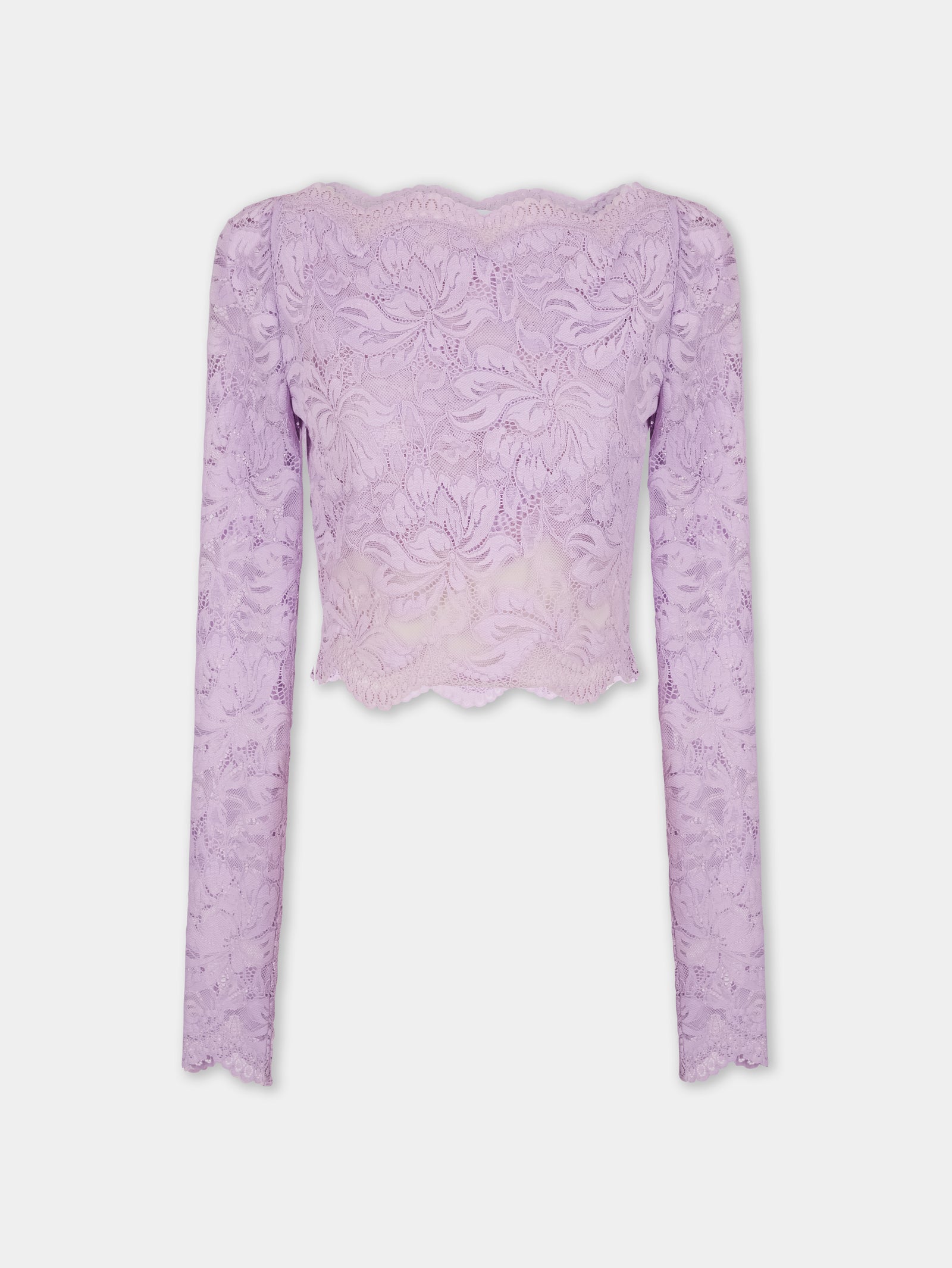 LAVENDER LONG-SLEEVED CROP TOP IN LACE position 1 - Image 1