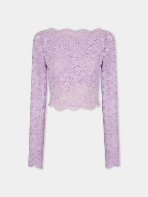 LAVENDER LONG-SLEEVED CROP TOP IN LACE