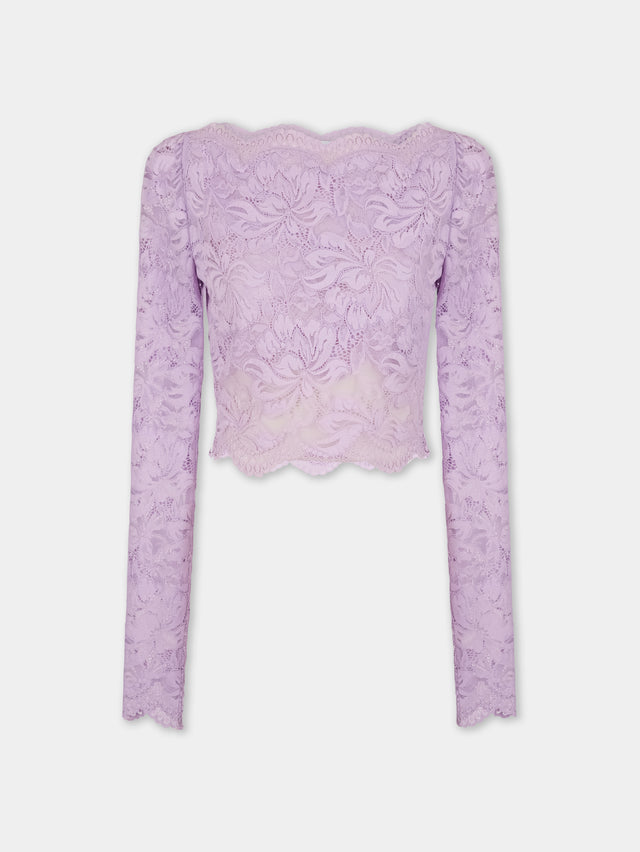 LAVENDER LONG-SLEEVED CROP TOP IN LACE