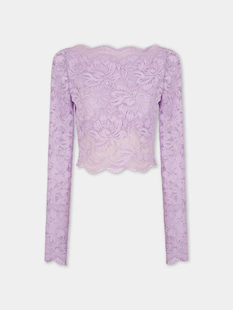 LAVENDER LONG-SLEEVED CROP TOP IN LACE