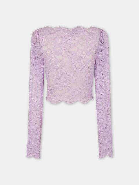 LAVENDER LONG-SLEEVED CROP TOP IN LACE