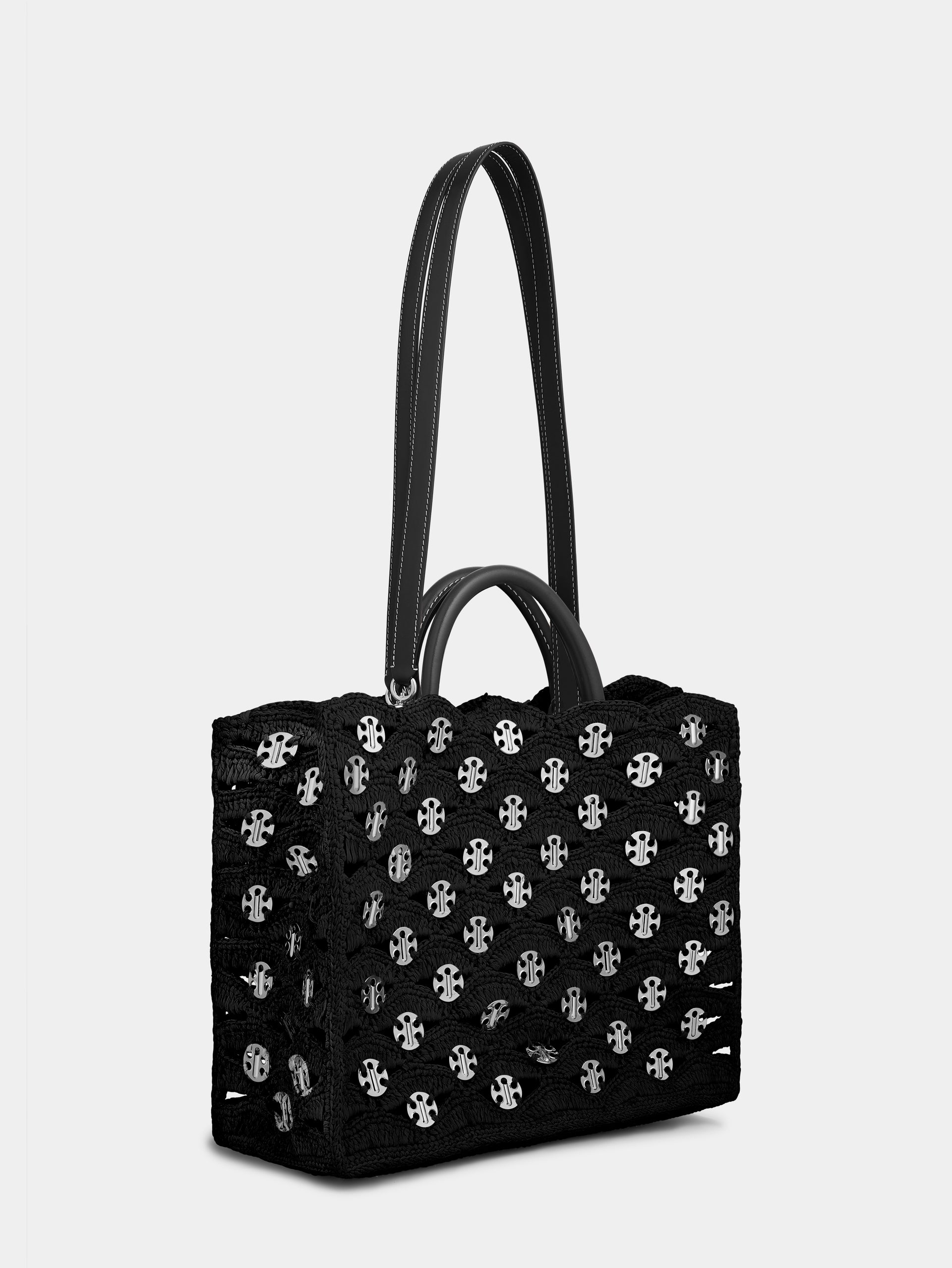 BLACK TOTE BAG IN RAFFIA