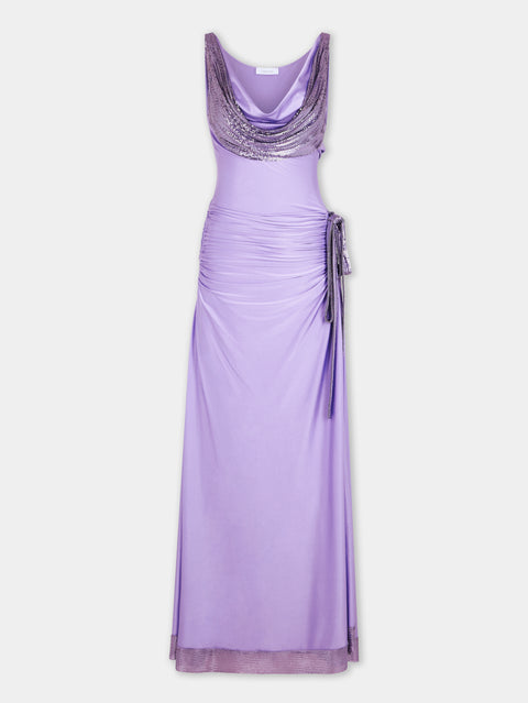 LAVENDER LONG DRESS IN MESH AND JERSEY