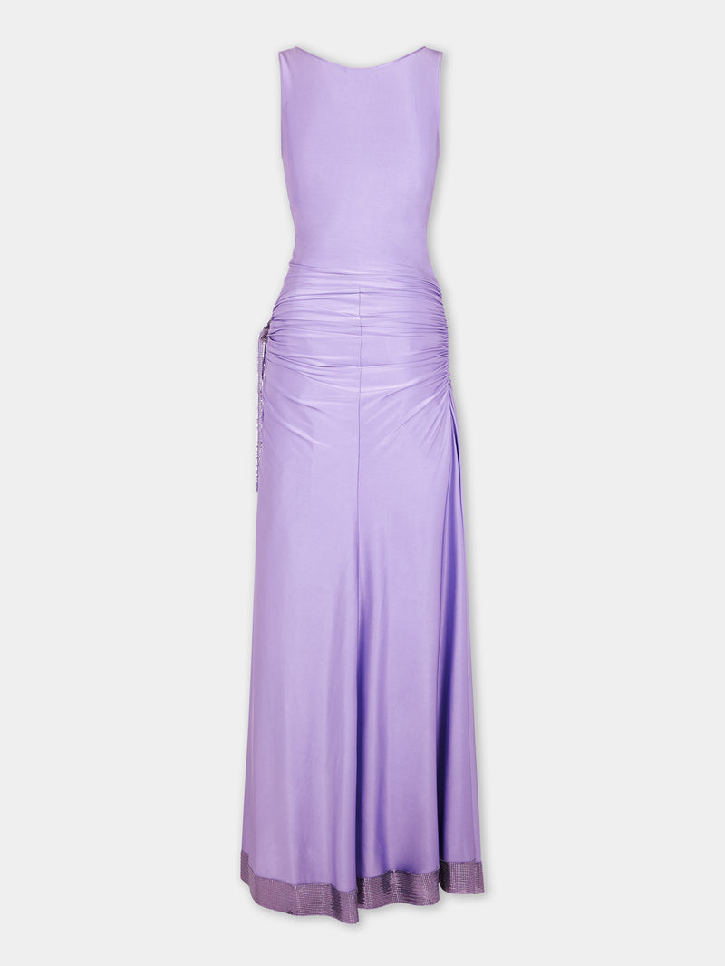 LAVENDER LONG DRESS IN MESH AND JERSEY