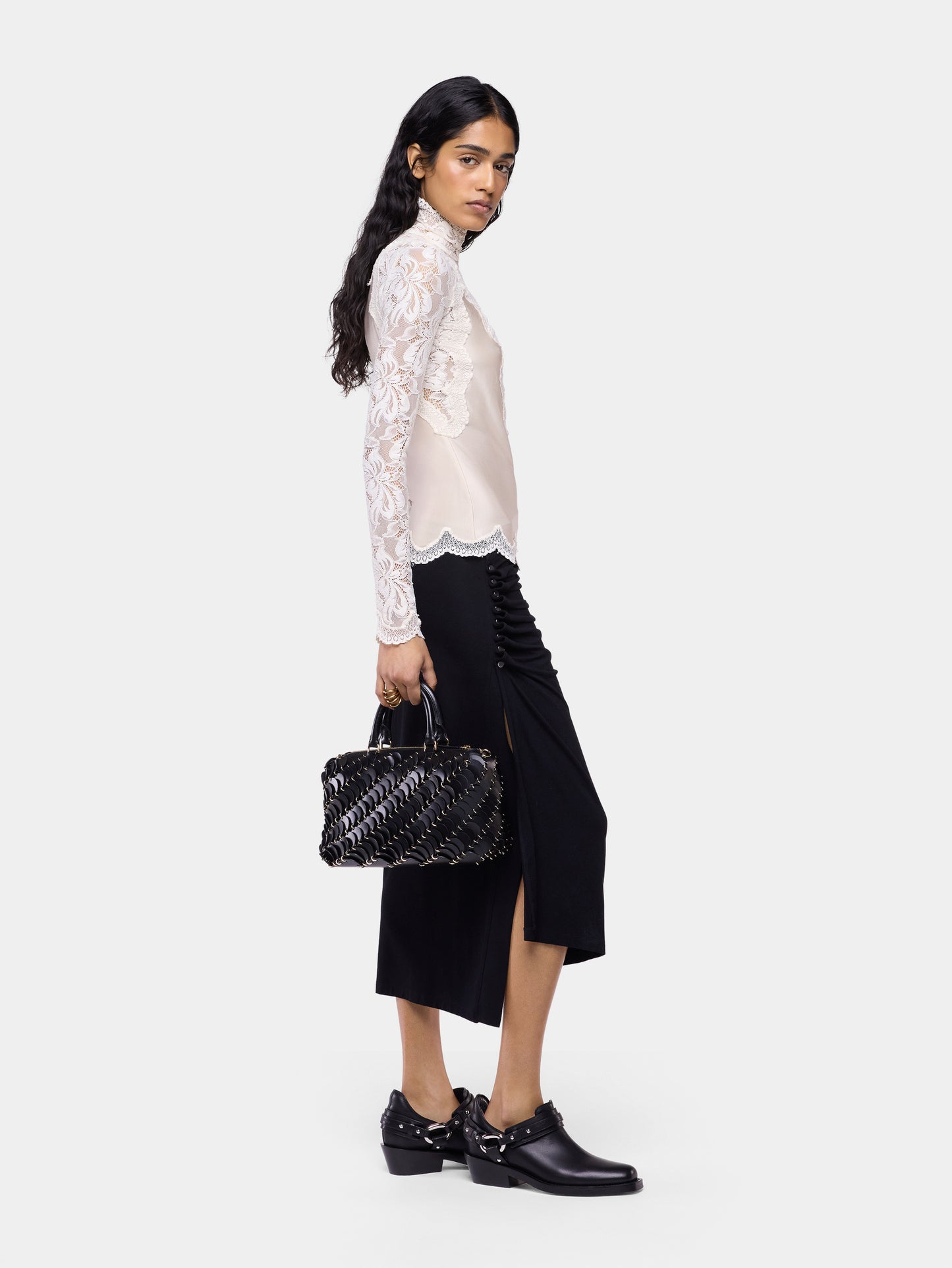 Top manches longues ivoire en dentelle