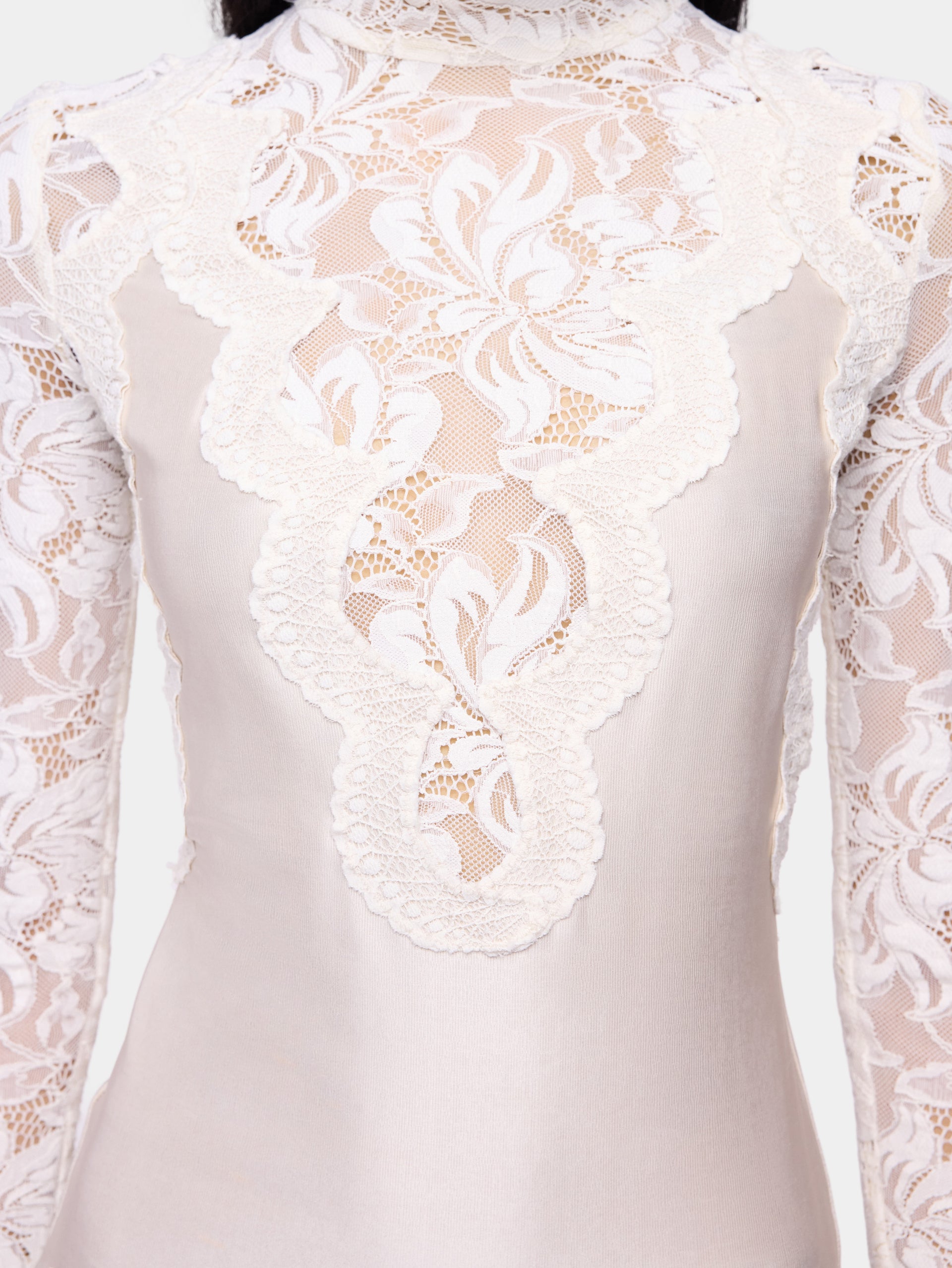 Top manches longues ivoire en dentelle
