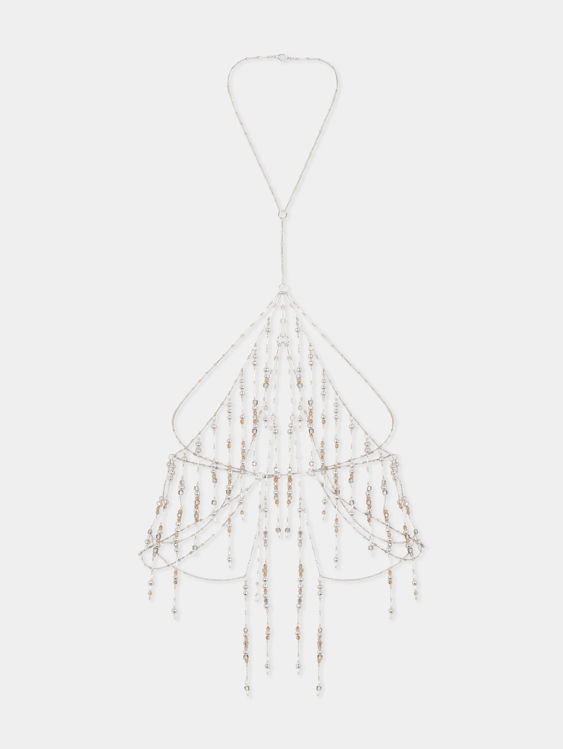 Silver body chain with pearls finges