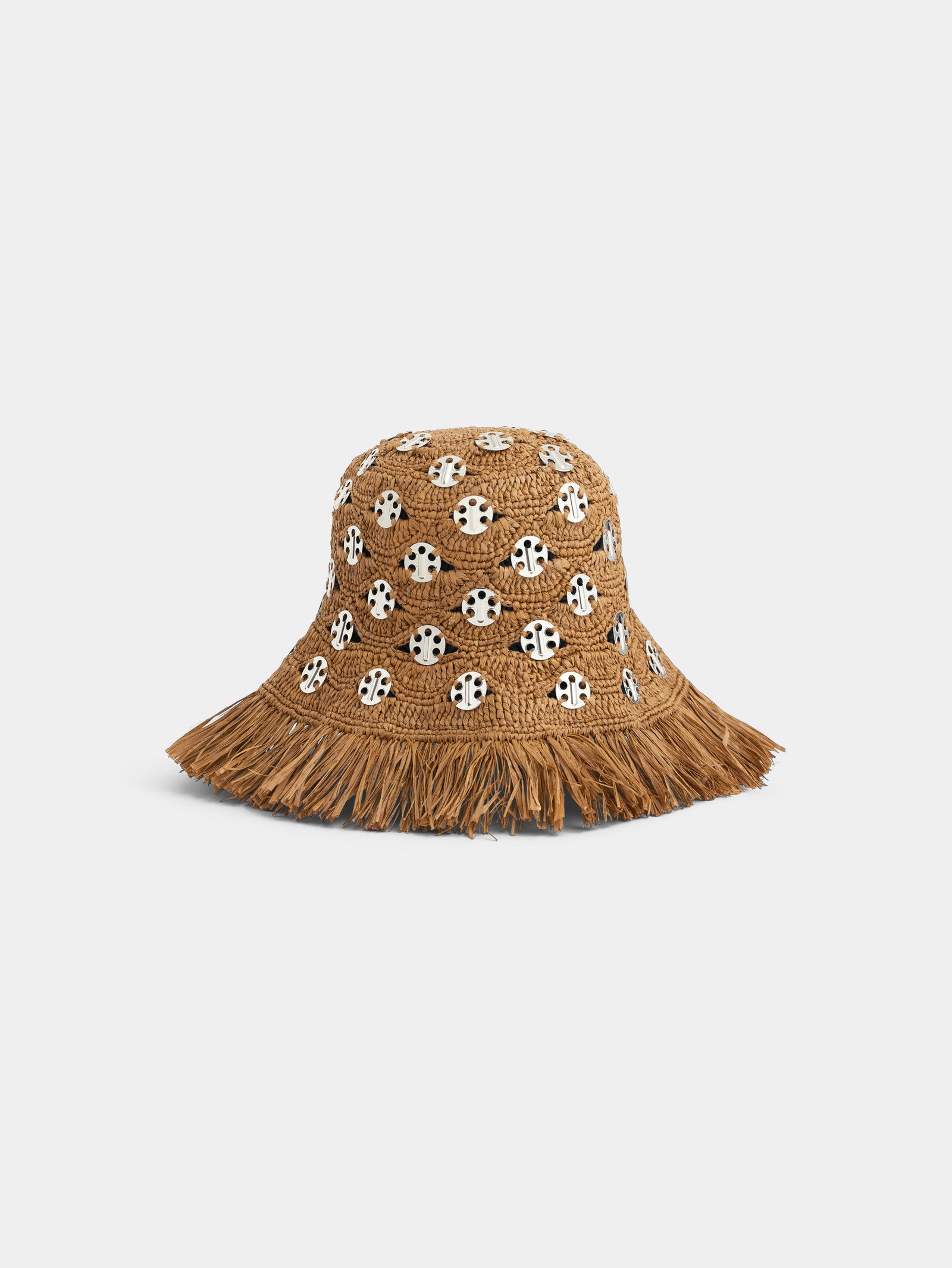 Bob in dark brown raffia with iconic silver 1969 discs - Image 1