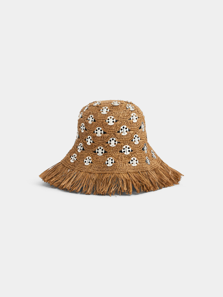 Bob in dark brown raffia with iconic silver 1969 discs