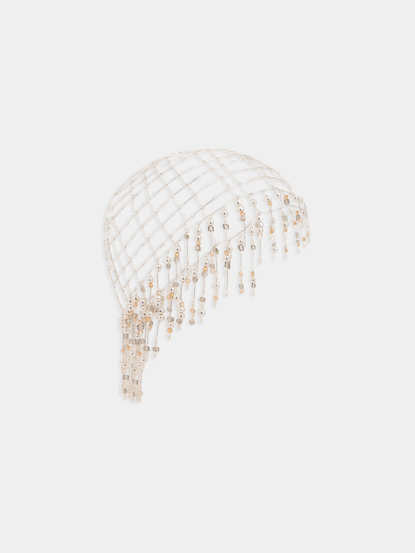 Silver beanie with pearls fringes