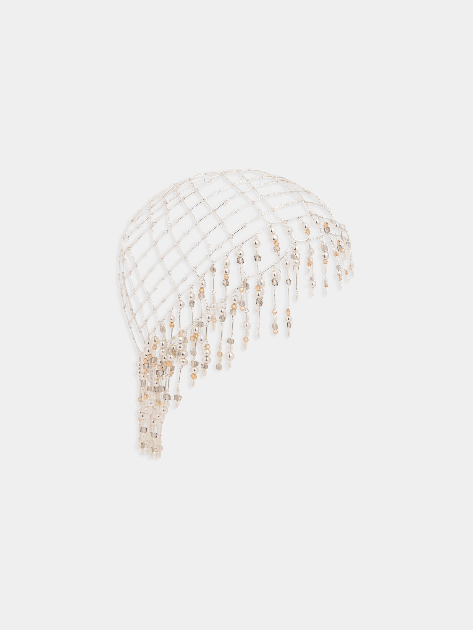 Silver beanie with pearls fringes - Image 1