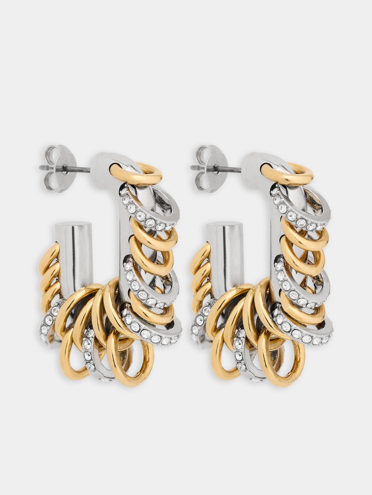 Petites boucles d'oreilles Punk XL Link bicolore argent et or 