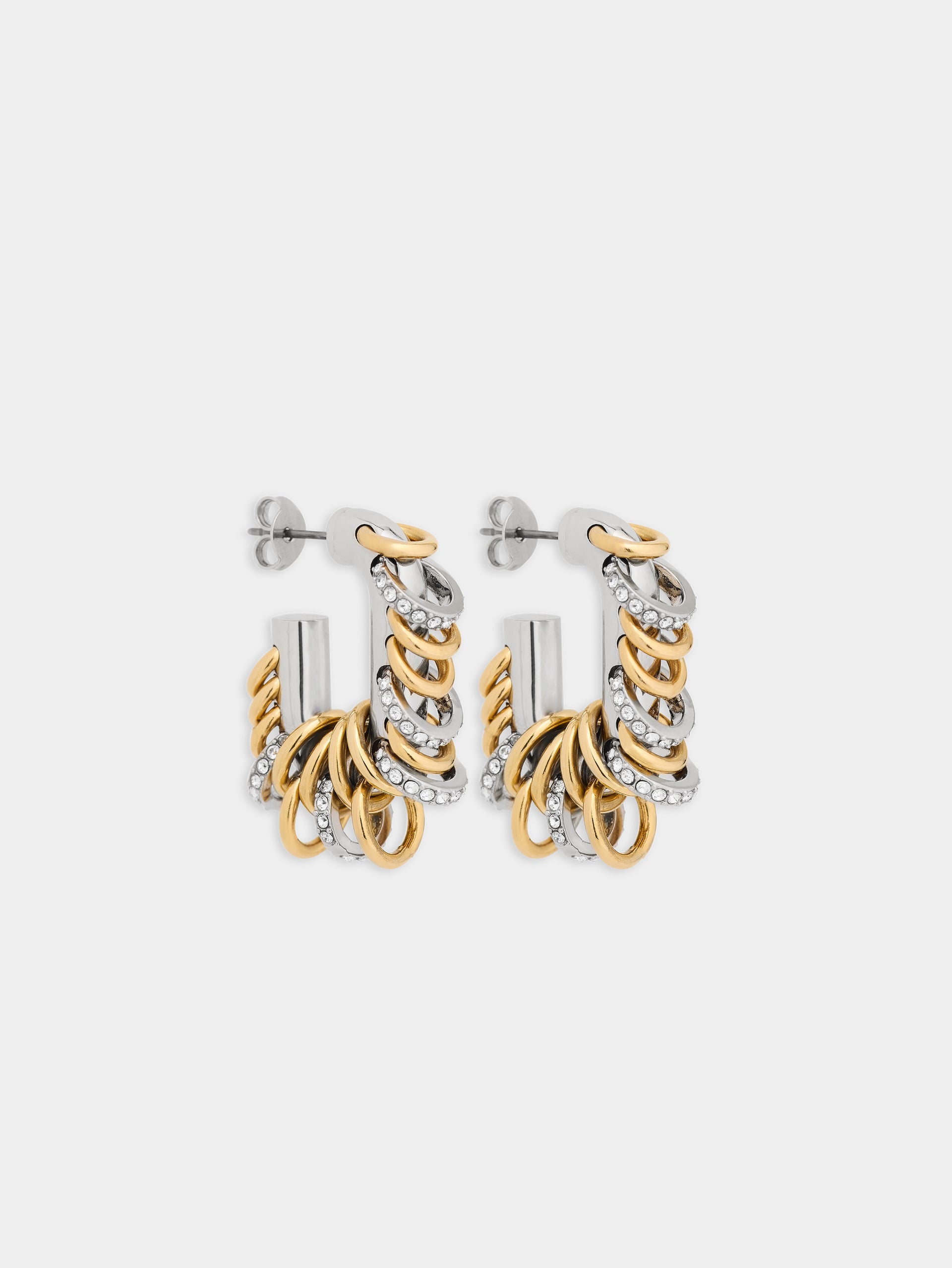 Small Punk XL Link earrings in bicolor silver and gold