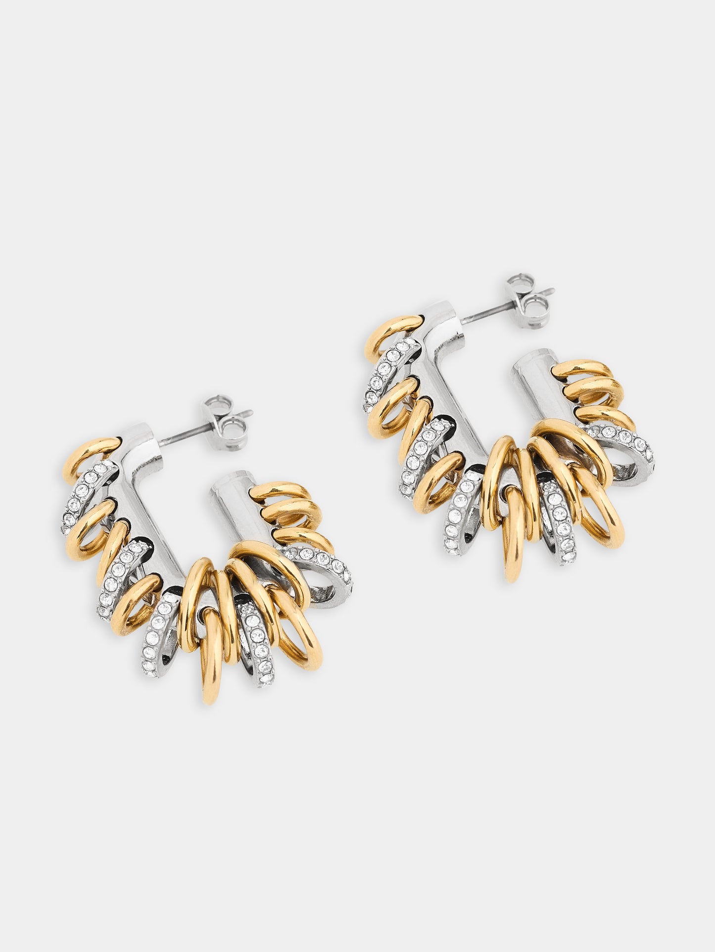 Petites boucles d'oreilles Punk XL Link bicolore argent et or 