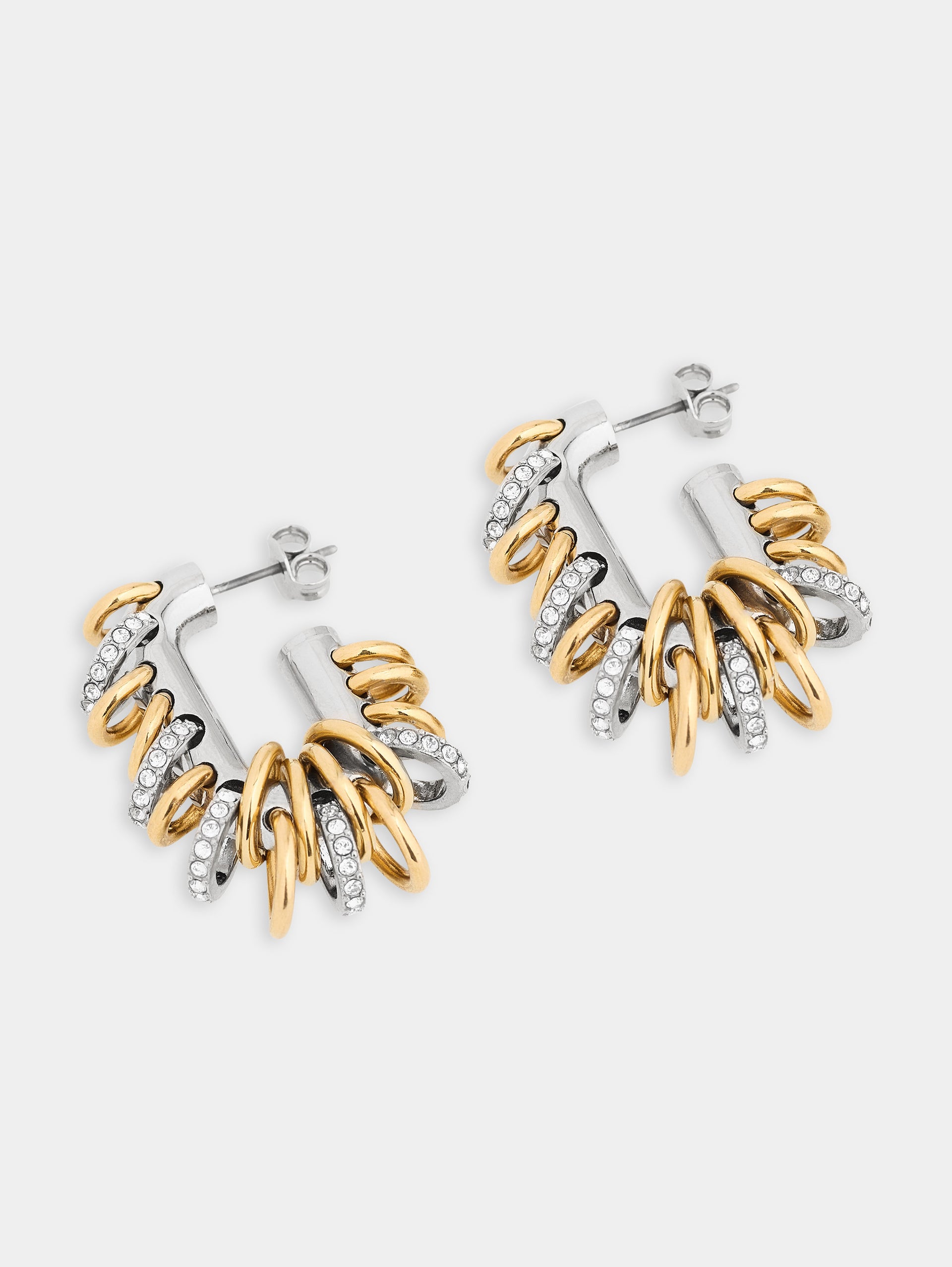 Petites boucles d'oreilles Punk XL Link bicolore argent et or 