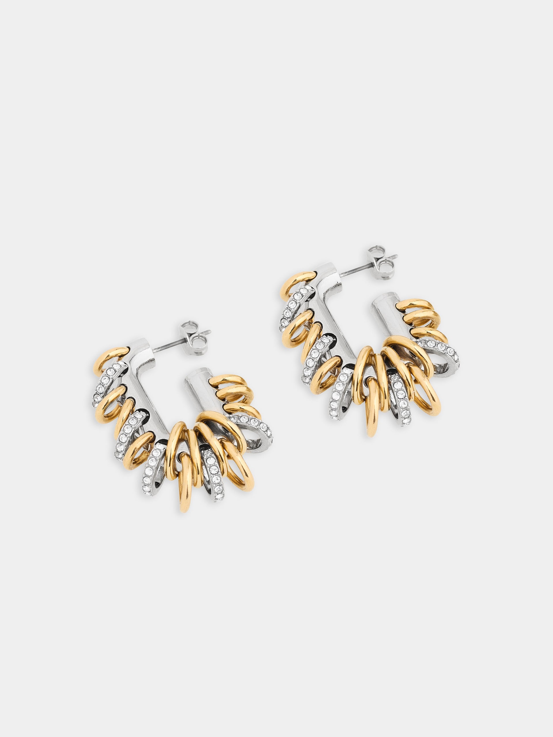 Small Punk XL Link earrings in bicolor silver and gold