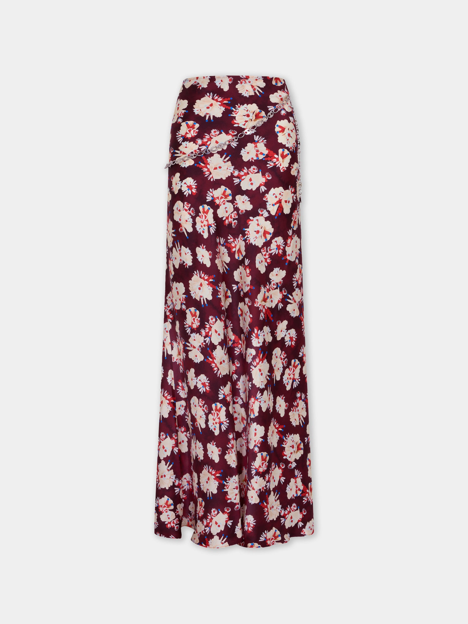 Jupe magenta à motif floral en satin de soie - Image 1