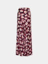 Jupe magenta à motif floral en satin de soie
