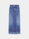 Jupe midi en denim délavé avec franges 