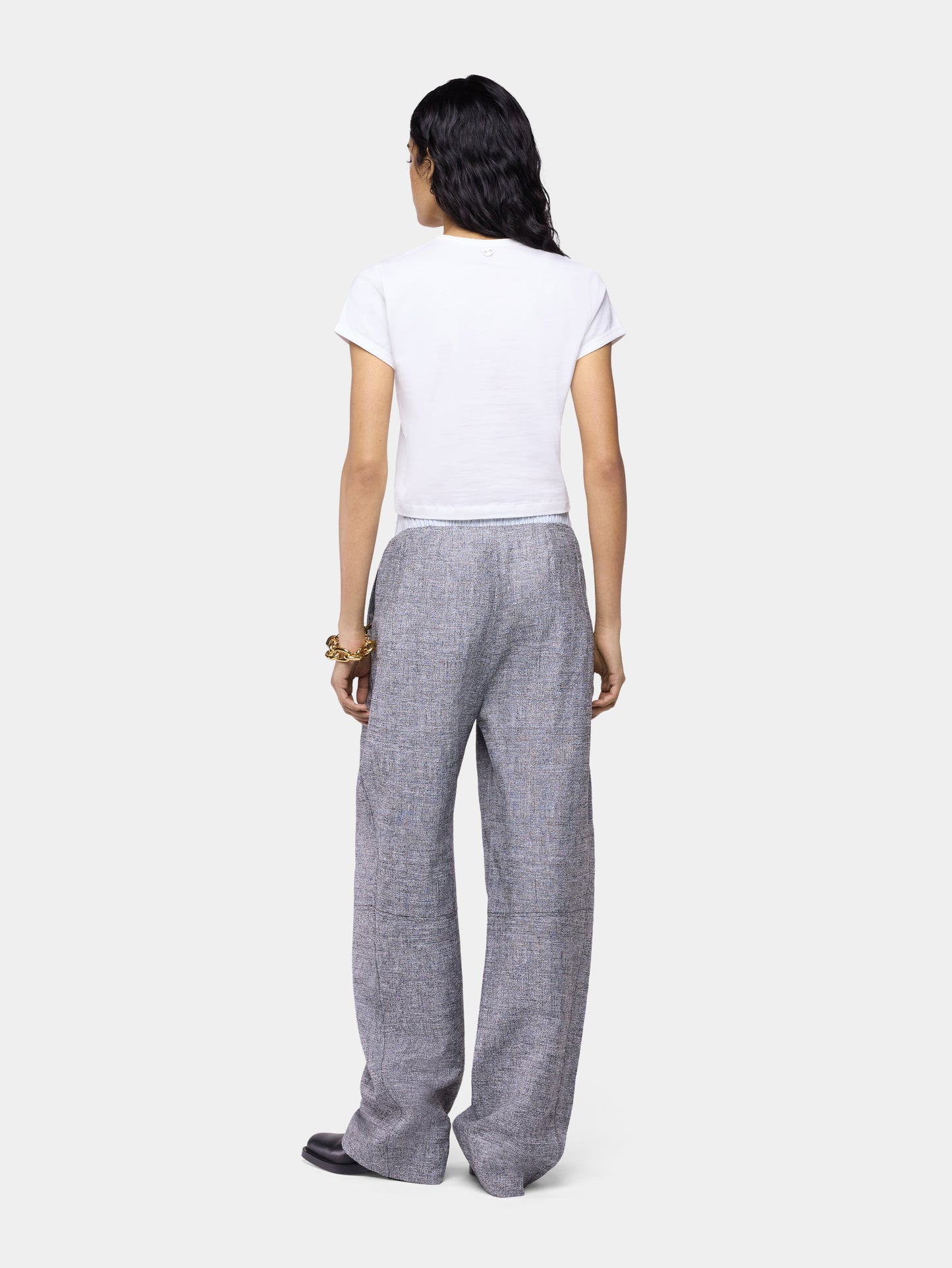 Pantalon droit tailleur en laine gris chiné 