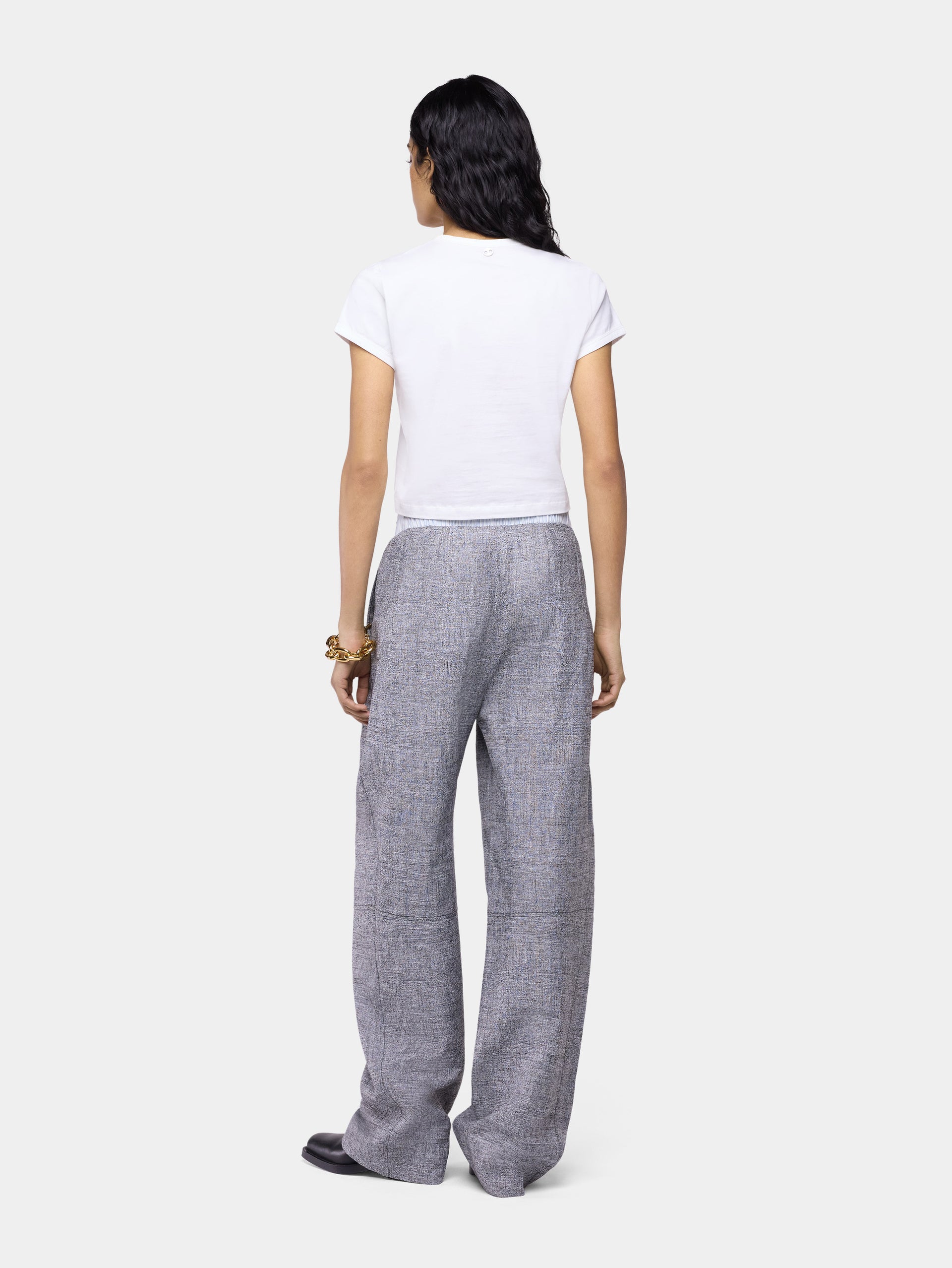 Pantalon droit tailleur en laine gris chiné 