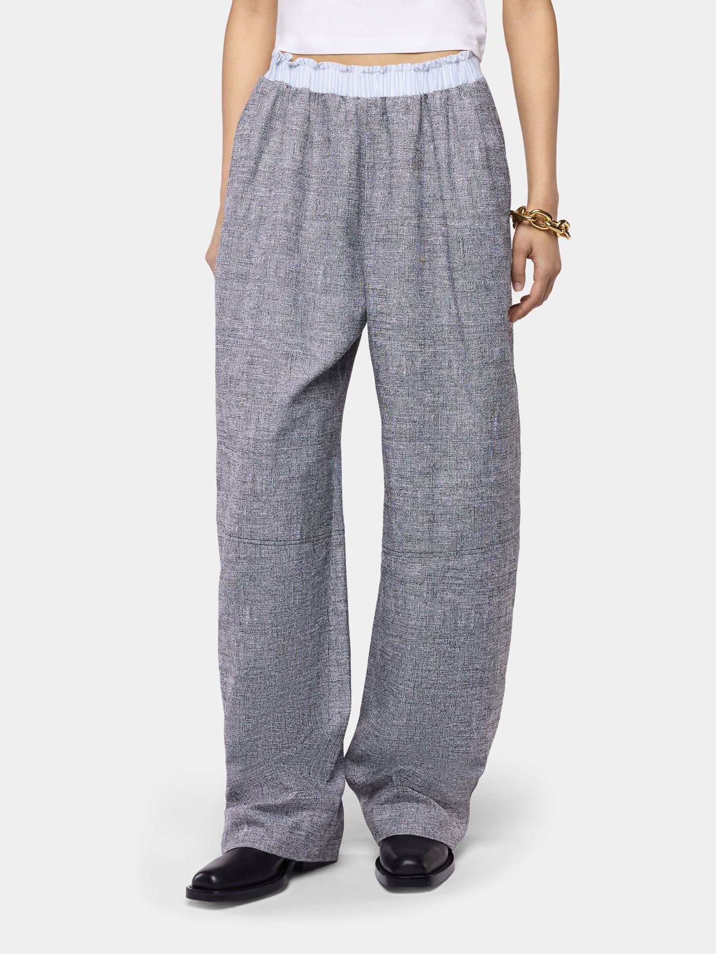 Pantalon droit tailleur en laine gris chiné 