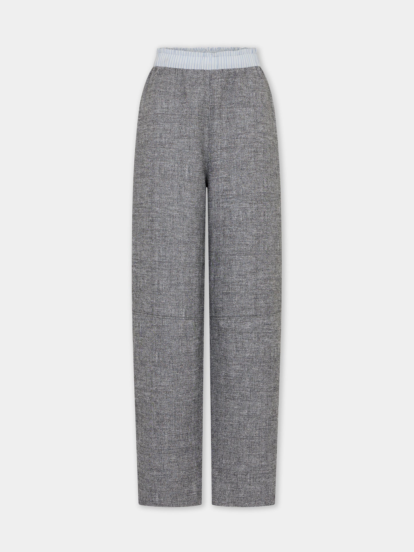 Pantalon droit tailleur en laine gris chiné 
