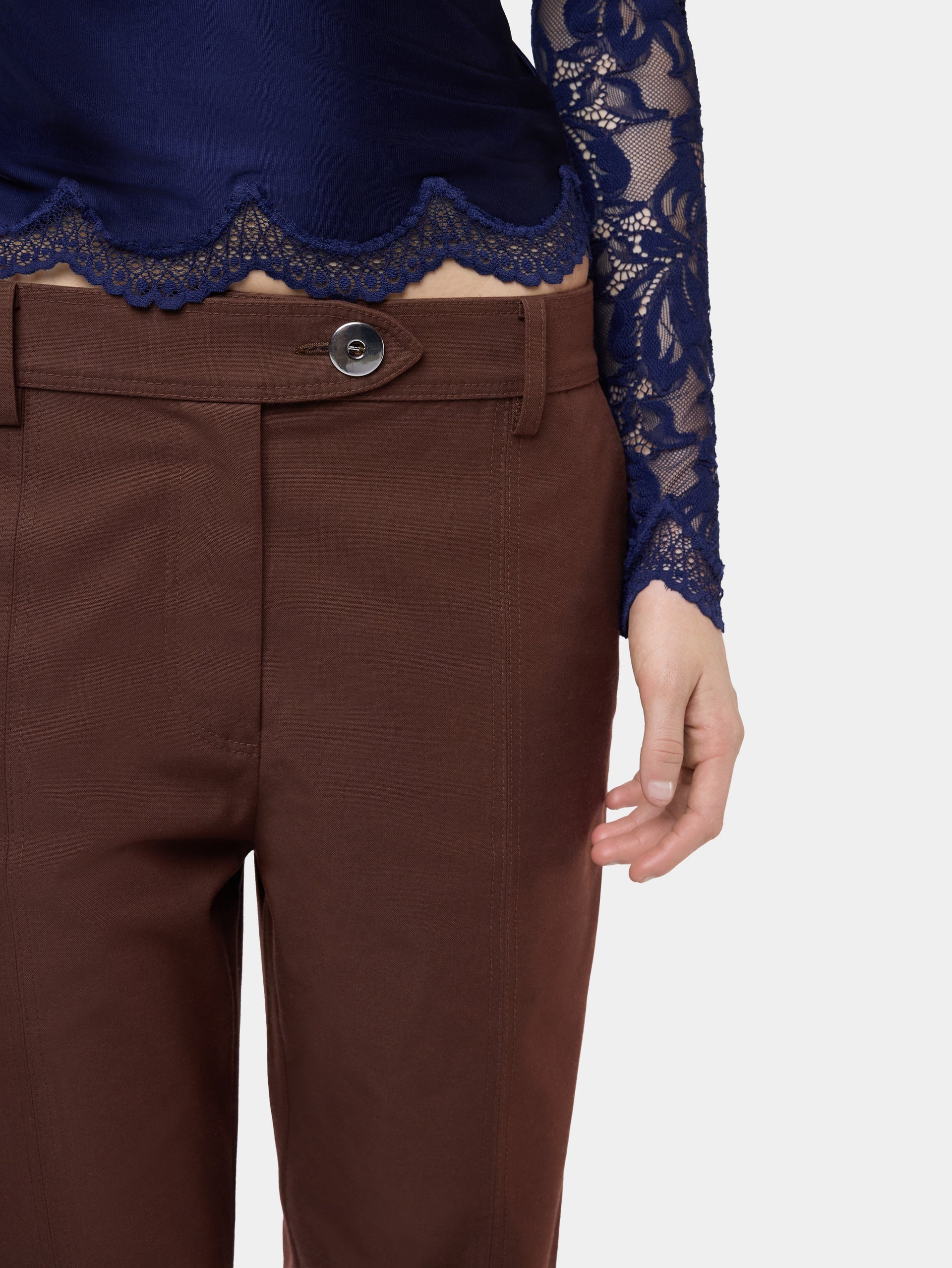 Straight tailored trousers in brown cotton and wool