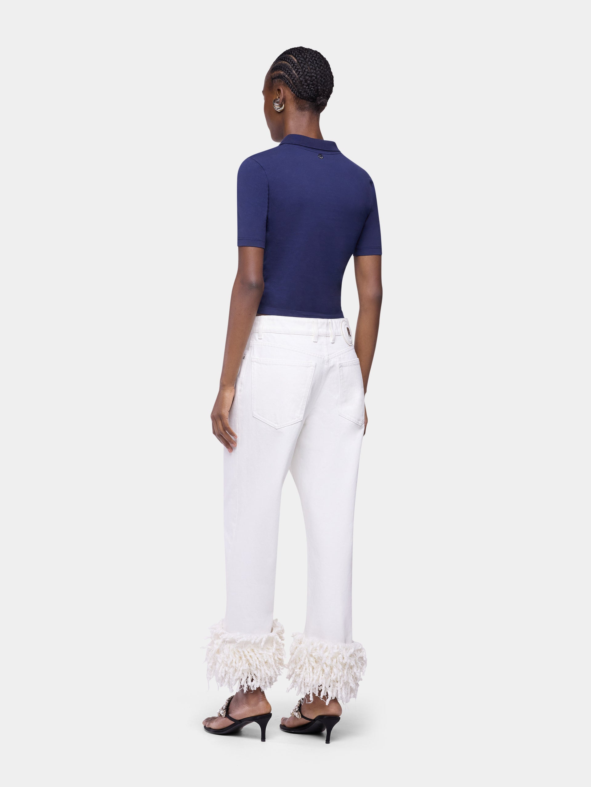 Jean baggy en denim blanc avec franges 