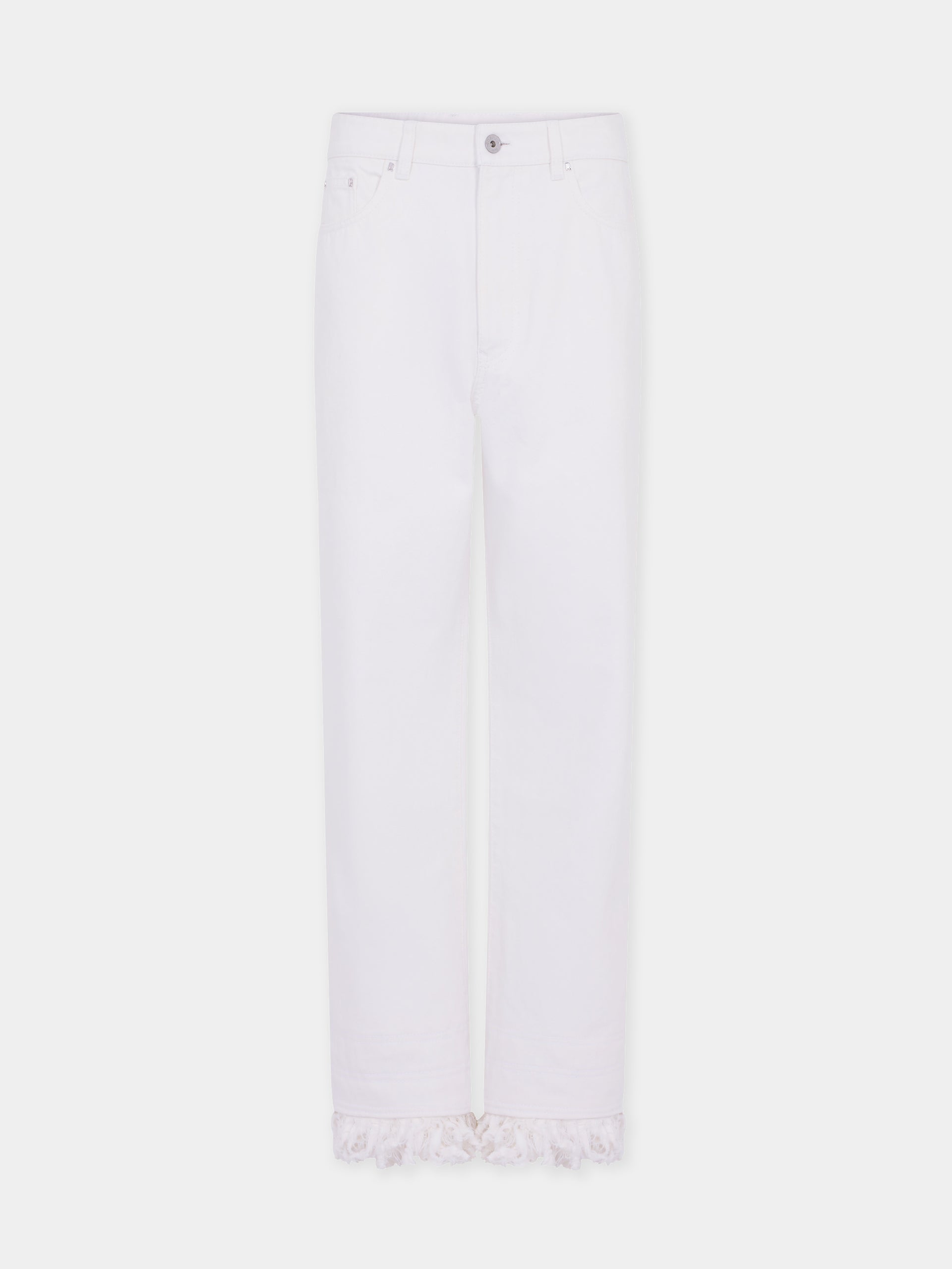 Jean baggy en denim blanc avec franges 