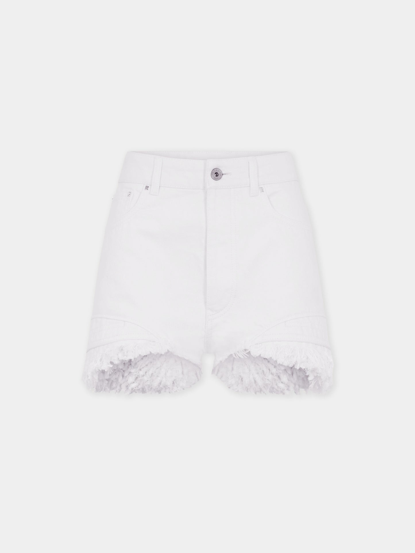 Mini short en denim blanc avec franges 