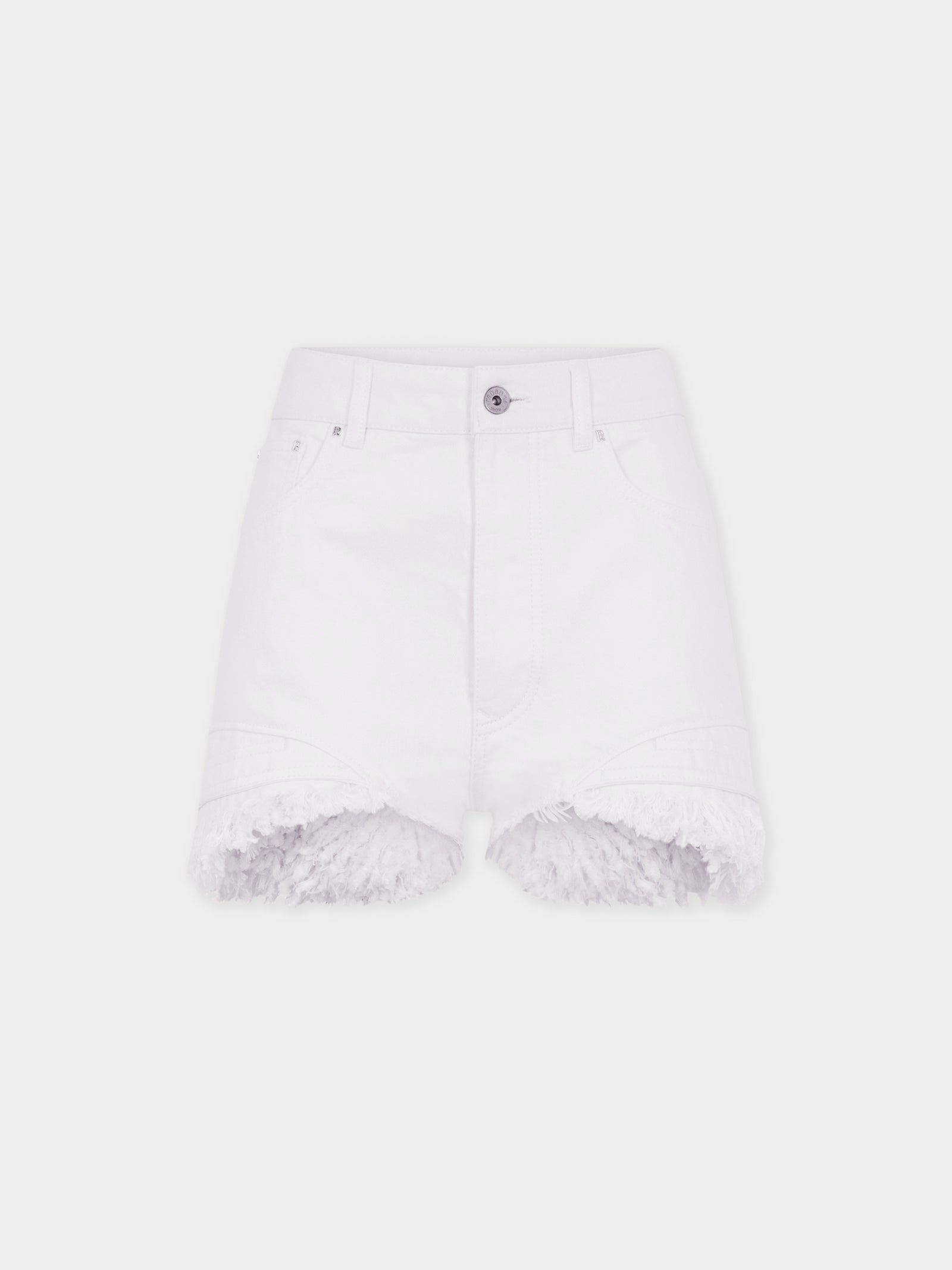 Mini short en denim blanc avec franges  - Image 1