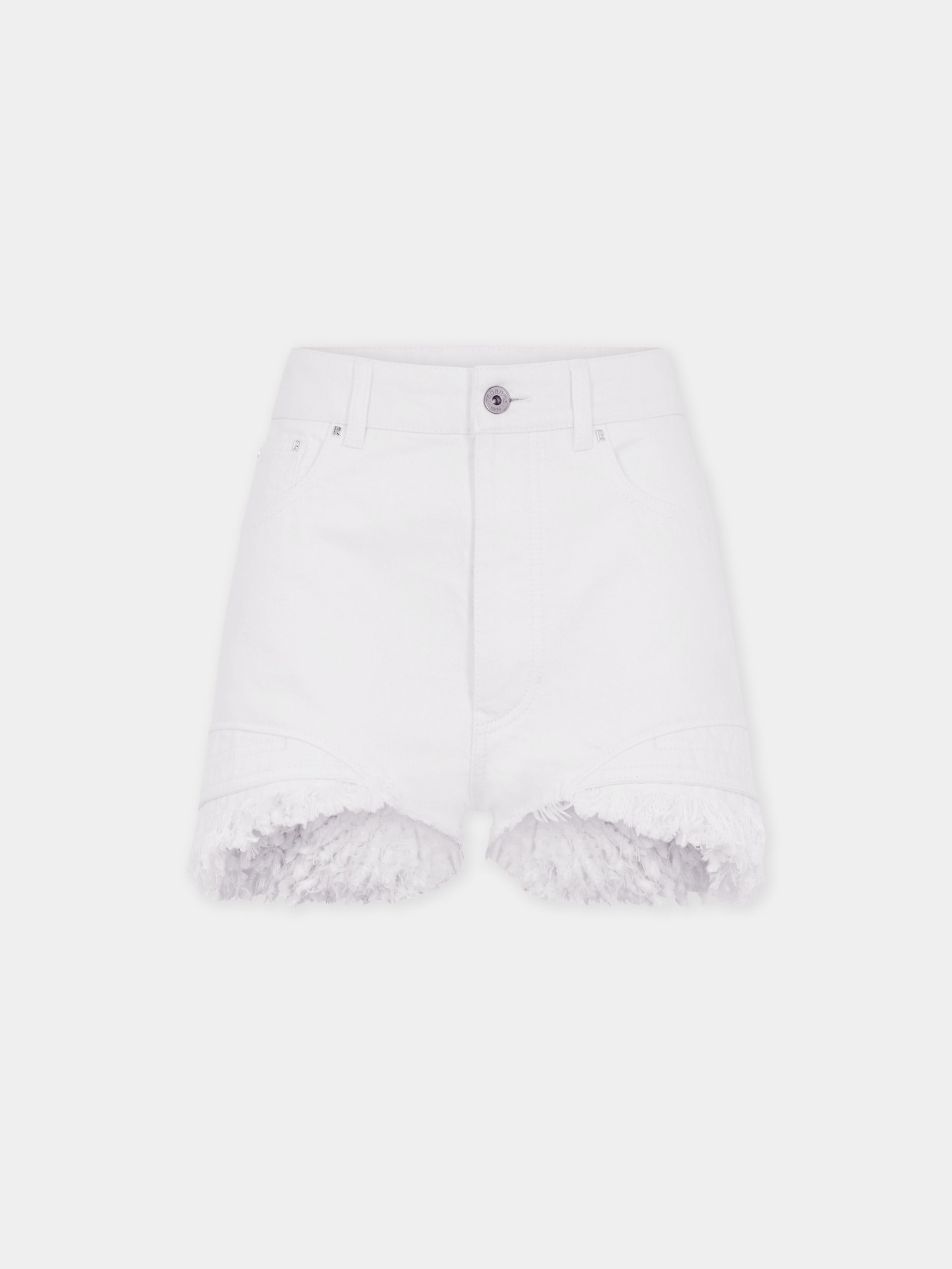 Mini short en denim blanc avec franges 